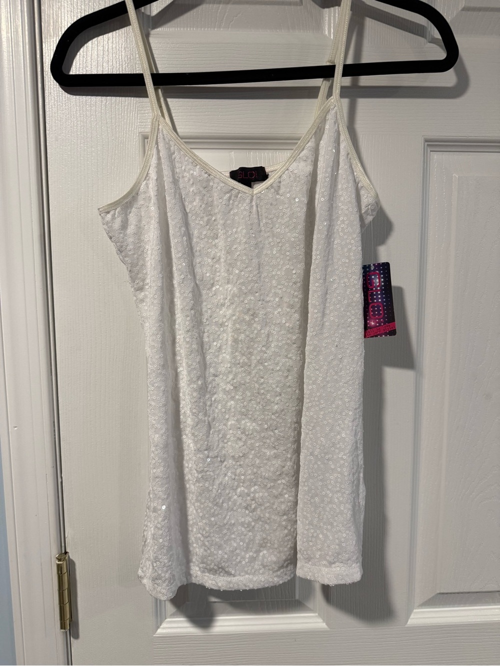 White Sequin Spaghetti Strap Tank Top